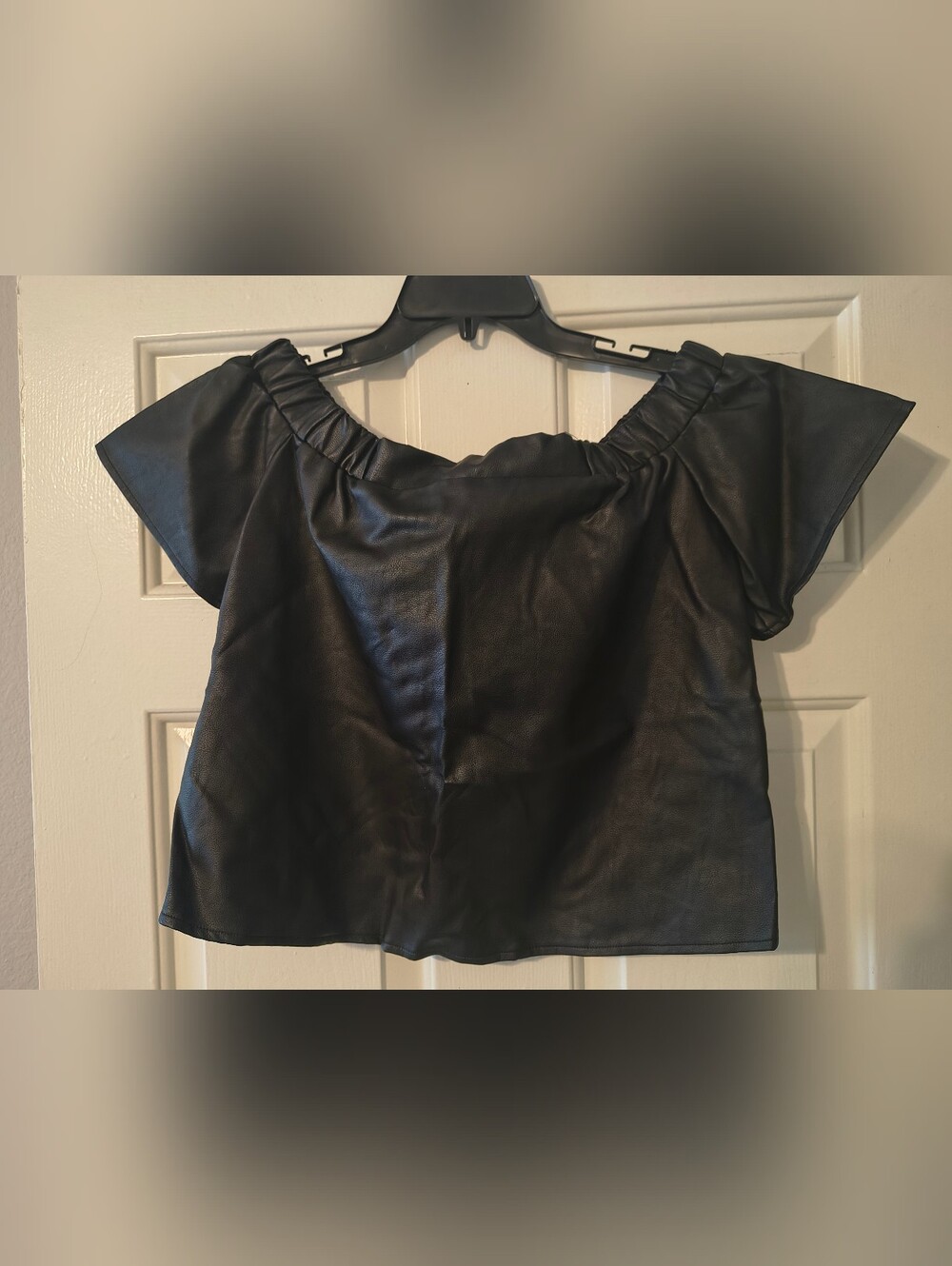 Lost + Wander Black Faux Leather Off-Shoulder Top Size S